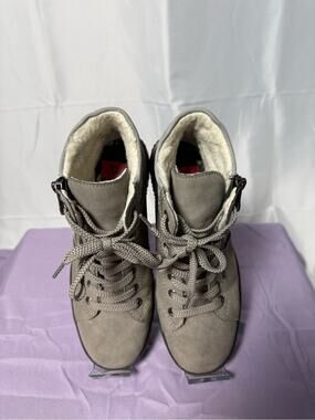 Rieker Gray Lace-Up Faux Fur Ankle Boots